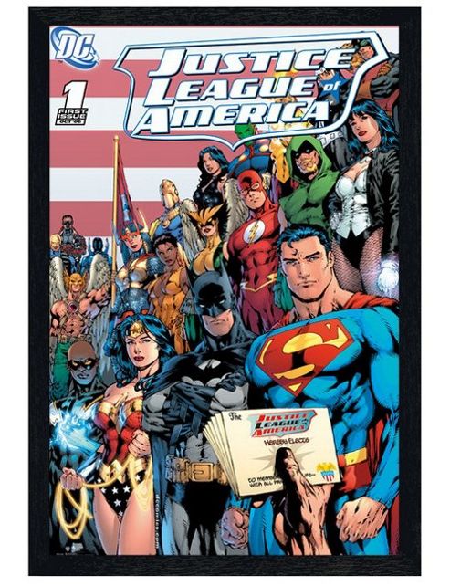 Image of Black Wooden Framed Dc Comics Justice League Of America Poster