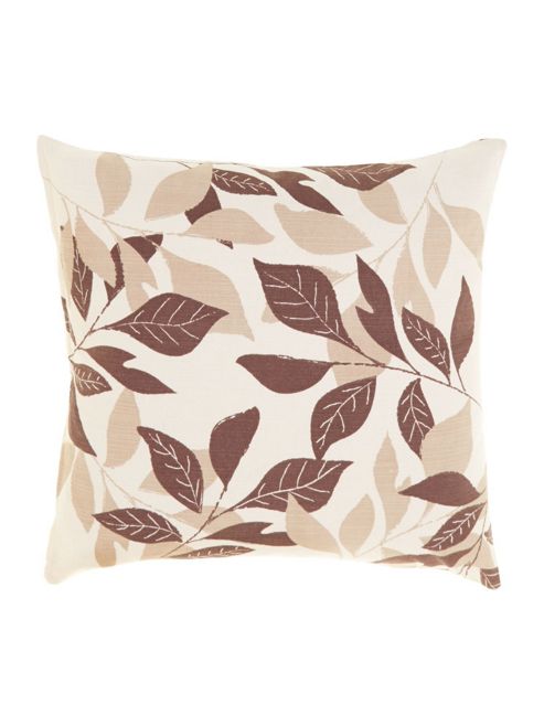 Image of Linea Leaf Design Cotton Cushion, Latte