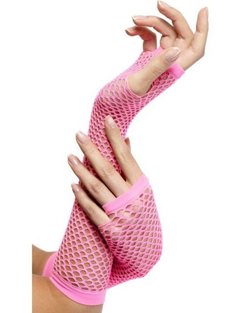 Image of Adult Long Fingerless Fishnet Gloves Hot Pink