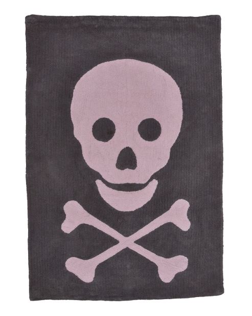 Image of Lorena Canals Skull Dark Grey And Pink Children's Rug - 140 Cm W X 200 Cm D (4 Ft 9 In X 6 Ft 6.5 In)