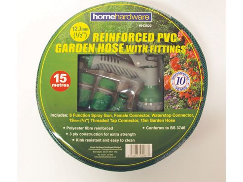 Image of Home Gardener Reinforced Green Hose 15m+fittings/spray