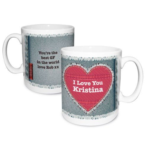 Image of Personalised Red Valentine Heart Denim Jeans Mug