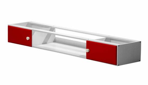 Image of Catania Under Bed Cupboards With Open Shelf In White &amp; Red