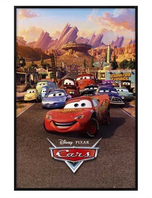 Image of Gloss Black Framed Disney Pixar Cars The Movie Character Collage Poster