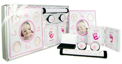 Image of New Baby Girl 5 Piece Keepsake Gift Set - Pink / White