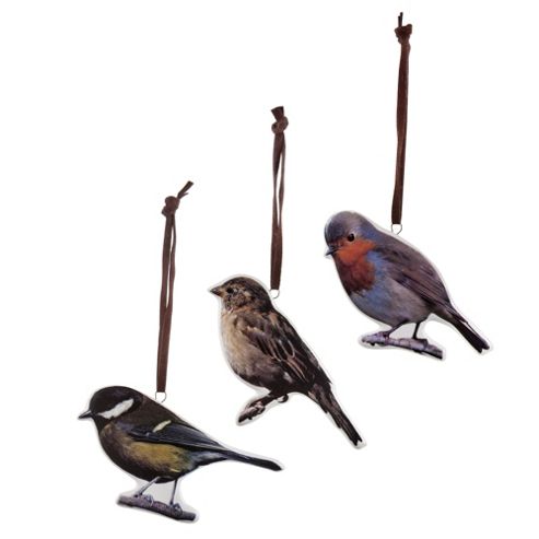Image of Set Of Three Printed Bird Ceramic Hanging Christmas Decorations