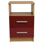 Jazz 2 Drawer Bedside Cabinet Oak & Red Gloss
