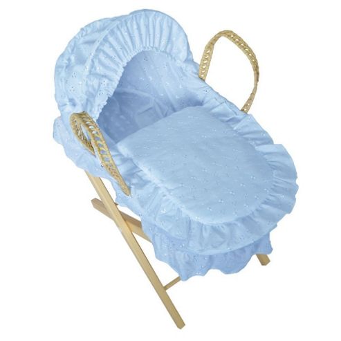 Image of Cuddles Collection Dolls Broderie Anglais Moses Basket (blue)