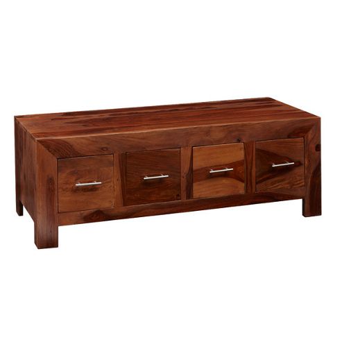 Image of Indian Hub Cube Sheesham Trunk Coffee Table With Eight Drawers