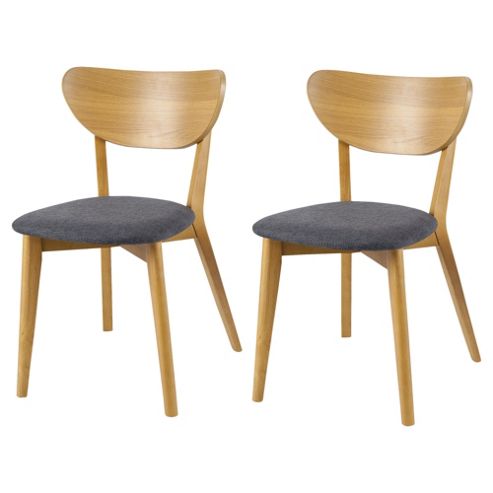 Image of Stockholm Pair Of Chairs, Oak & Linen Effect Charcoal