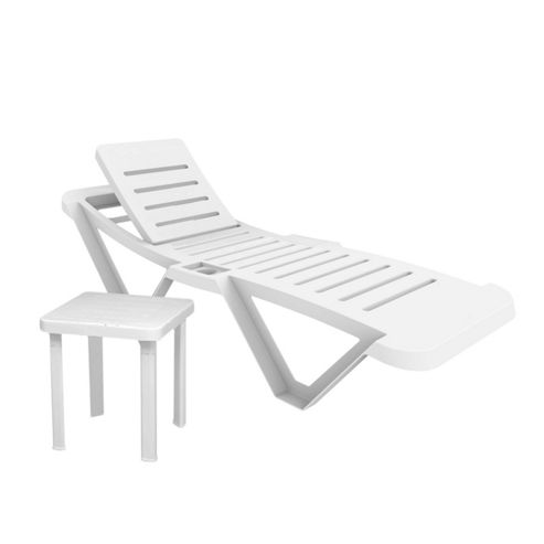 Image of Resol Master White Sun Lounger & Side Table - X1 Lounger And 1 Table