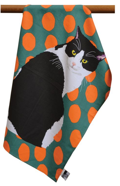 Image of Leslie Gerry Black & White Cat Design Tea Towel