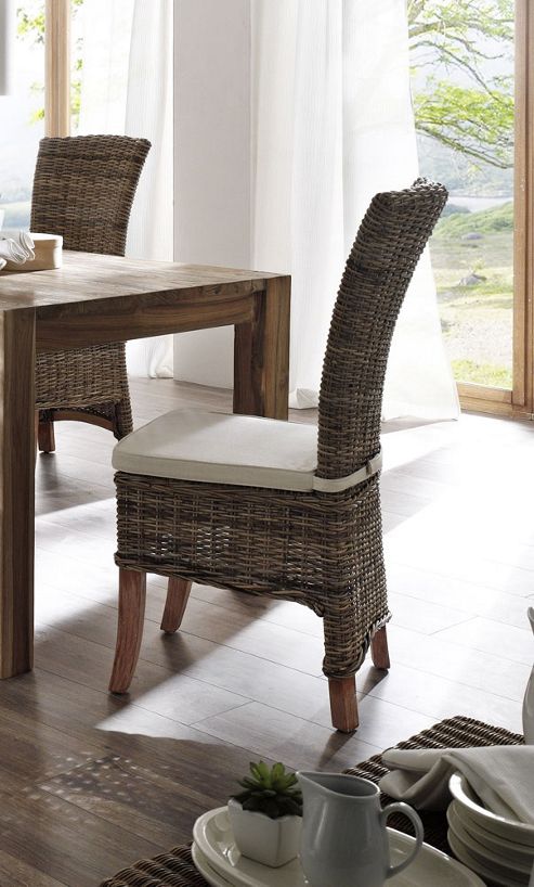Image of Whitehaven Painted Wing Back Rattan Dining Chairs With Cushion -
