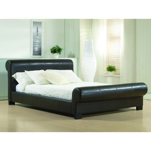 Image of Brown Round End Valencian Style Faux Leather Bed Frame - King Size 5ft