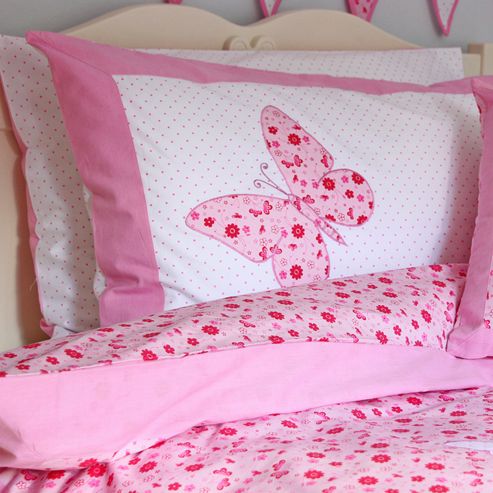 Image of Pink Butterfly Cotton Children's Single Duvet Set