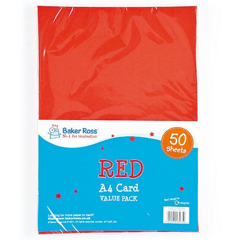 Image of A4 Coloured Card (220gsm) 50 Sheets Value Pack (red)
