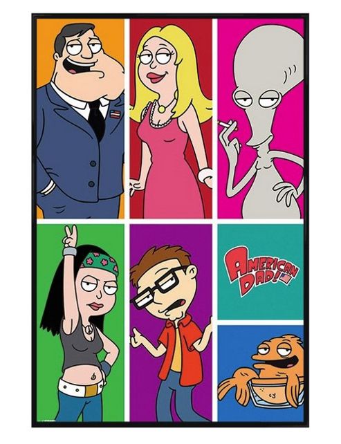 Image of Gloss Black Framed American Dad Character Collage Poster
