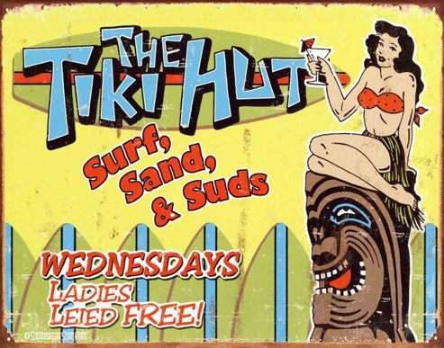 Image of Tiki Hut Surf, Sand & Suds Tin Sign