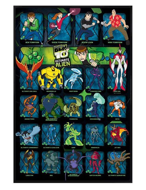 Image of Ben 10 Gloss Black Framed Ultimate Alien Character Collage Poster