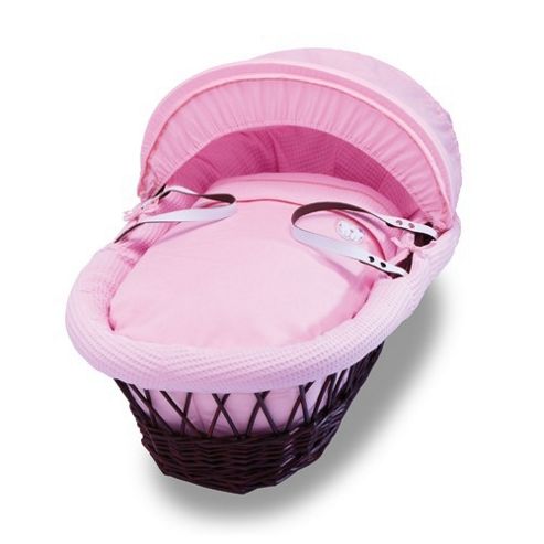 Image of Izziwotnot Dark Gift Wicker Moses Basket (pretty Pink)