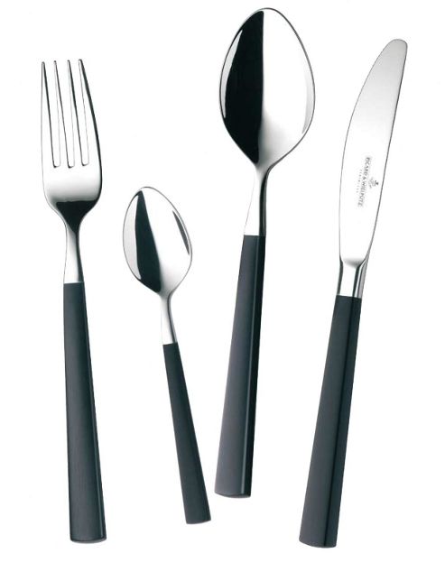 Image of Picard & Wielputz Piano 24 Piece Cutlery Box Set With Black Plastic Handles