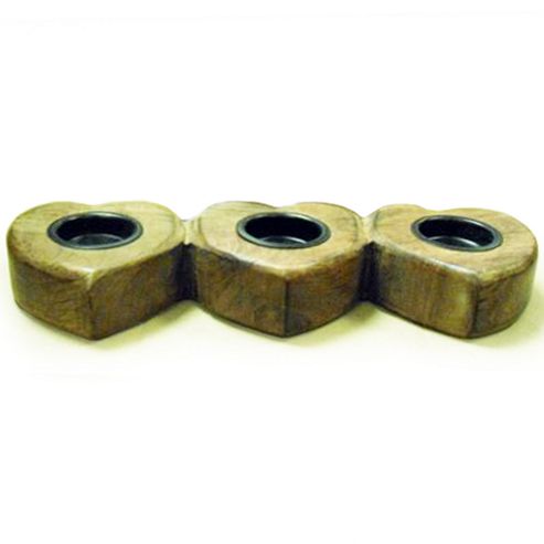 Image of Heart - Triple Wood Tea Light / Candle Holder - Aged Oak