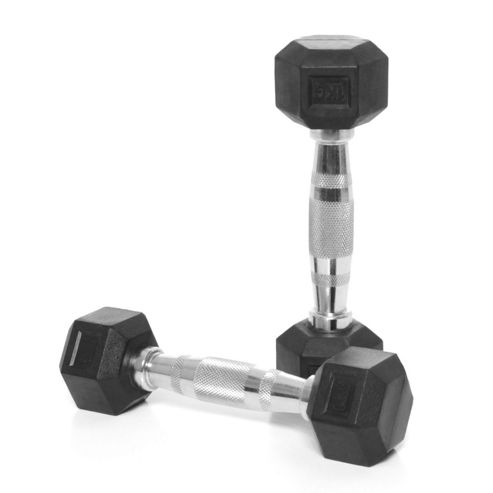 Image of Body Power Rubber Hex Ergo Dumbbells - 1kg (x2)