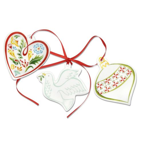 Image of Portmeirion Christmas Wish Tree Decorations, Heart, Dove, Bauble