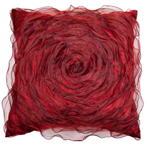 Image of Scatter Box Ribbon Ruffle Cushion - Burgundy