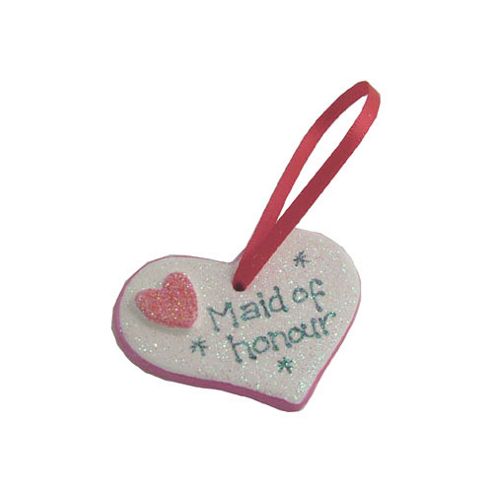 Image of Maid Of Honour Hot Pink Sparkle Heart Wedding Keepsake