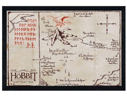 Image of The Hobbit Black Wooden Framed Mountain Map Poster