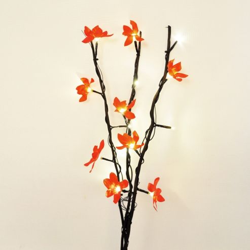 Image of Battery Operated Led Twigs In Black With Red Flowers