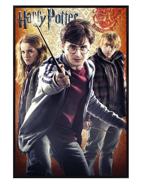 Image of Harry Potter And The Deathly Hallows Gloss Black Framed Hermione, Harry & Ron Poster