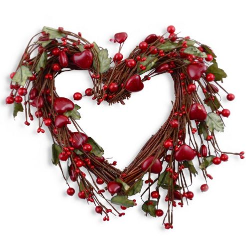 Image of Large Heart Shaped Christmas Wreath With Artificial Berries & Leaves