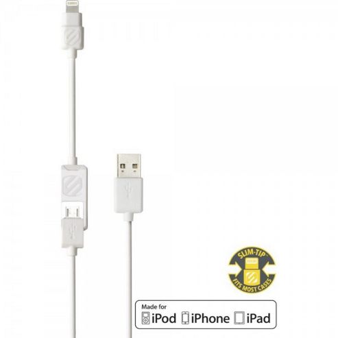 Image of Scosche Smartstrike (0.9m) Micro Usb And Lightning Charge And Sync Cable (white) (iphone 5/5s/6)