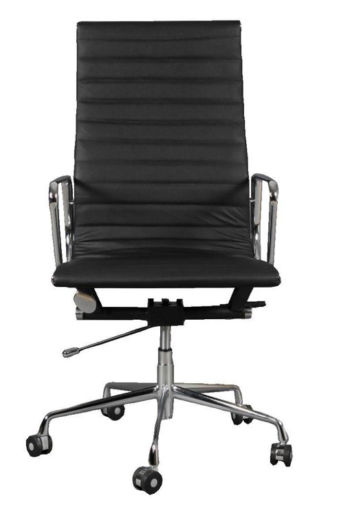 Image of Eames Ea119 Inspired High Back Ribbed Black Leather Office Chair