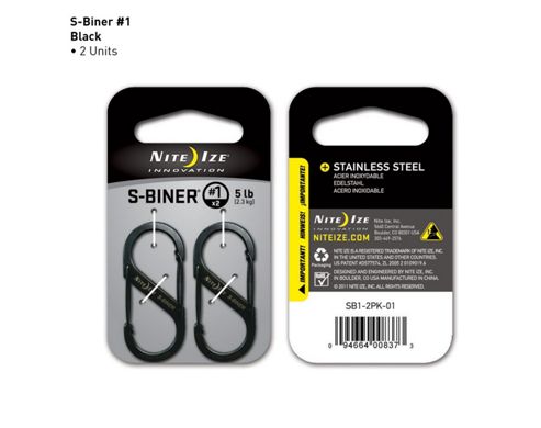 Image of Nite Ize S-biner Size 1 Black 2 Pack Double Gated Carabiner