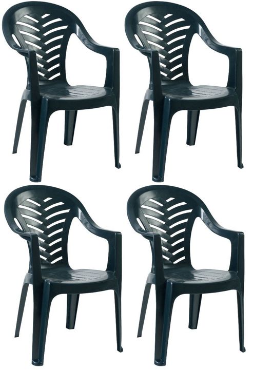 Image of Resol Palma Garden Chair - Green - Patio Outdoor Plastic Furniture (pack Of 4)