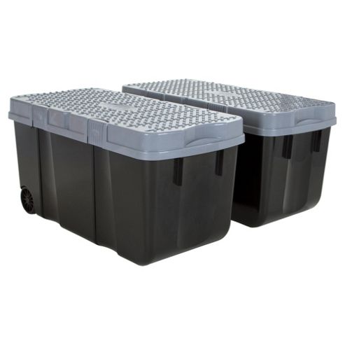 Image of Wham Tough Cart Plastic Storage Boxes - 2 Pack - Black