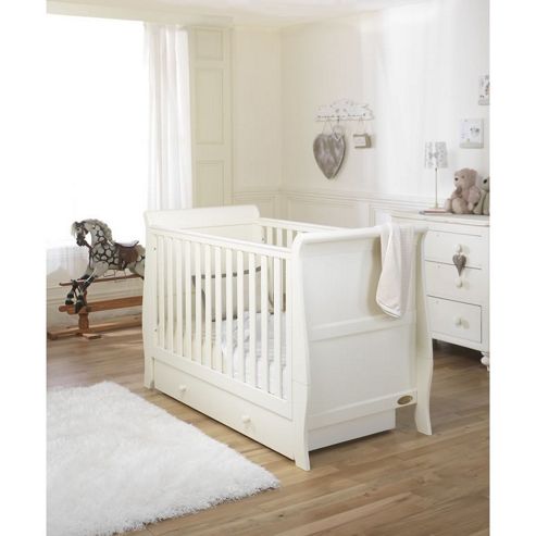 Image of Mee-go Sleep Sleigh Cotbed Ivory (white) Includes Free Drawer