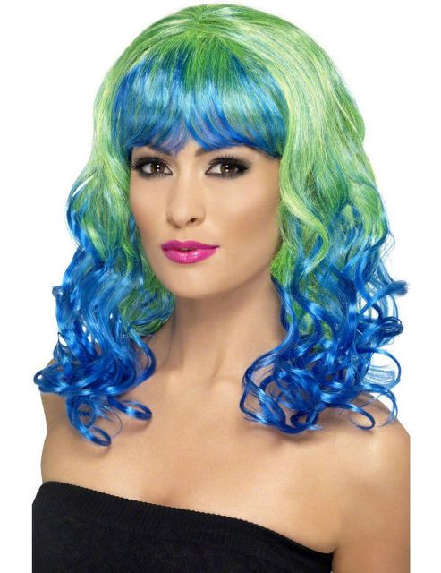 Image of Green & Blue Curly Wig