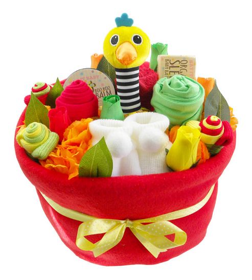 Image of Bright Baby Nappy Cake Bouquet Arrangement