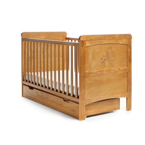 Image of Disney Winnie The Pooh Cot Bed & Under Drawer - Country Pine