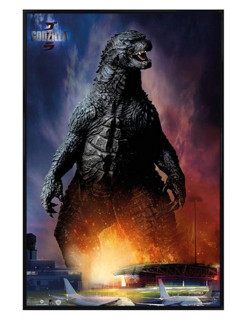 Image of Godzilla Gloss Black Framed Airport Poster