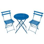 Bentley Garden 3 Piece Metal Garden Patio Furniture Bistro Set Table & 2 Chairs Blue
