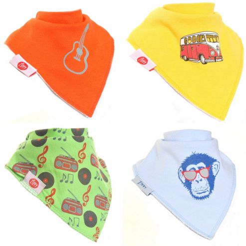 Image of Zippy Retro Cool Bandana Dribble Bibs, 4 Pack, One Size