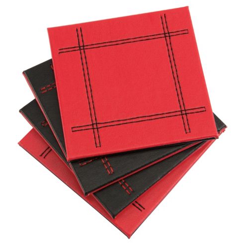 Image of Tesco Faux Leather Black/red Reversible Coasters, 4 Pack