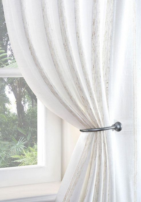 Image of Boucle Stripe Voile Curtain Panel - Beige