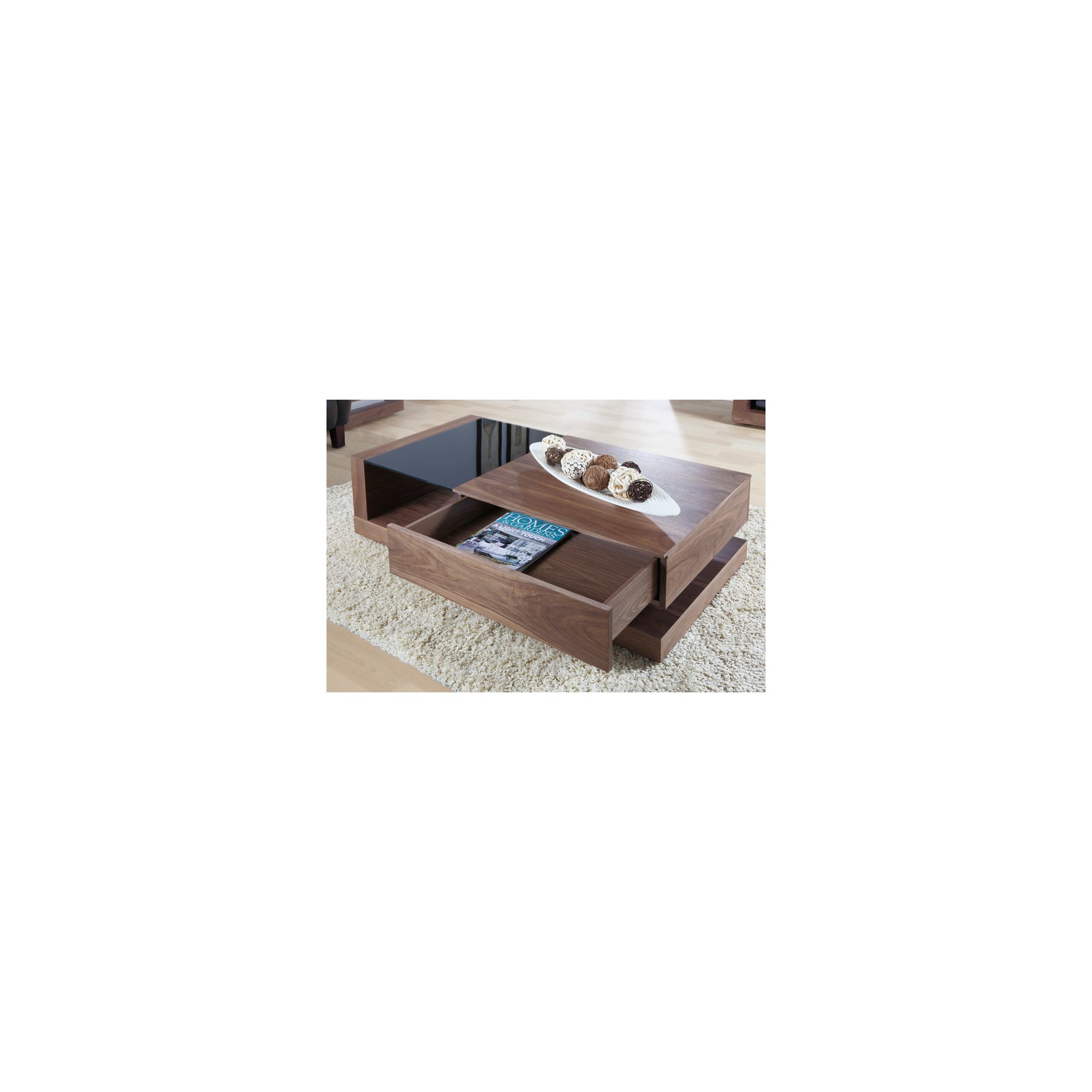 Jual Cube Coffee Table with Concealed Drawer - Walnut - Black at Tesco Direct