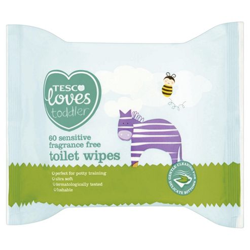 Image of Tesco Loves Toddler Sensitive Toilet Wipes Fragrance Free X 60
